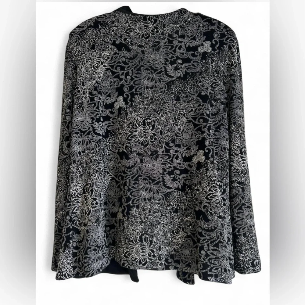 Vintage Alex Evenings Metallic Floral Glitter Jacket Size XL - Picture 3 of 8